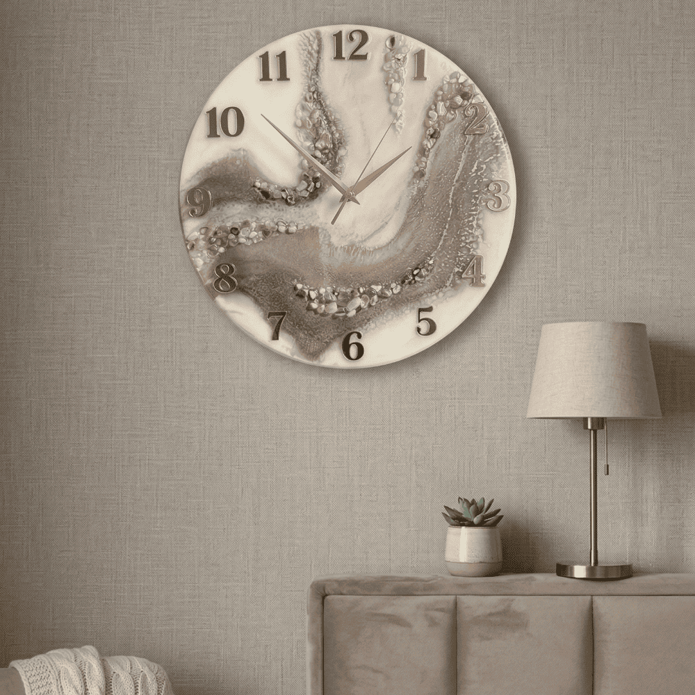 Beige Geode Stone Epoxy Resin Wall Clock — view 3