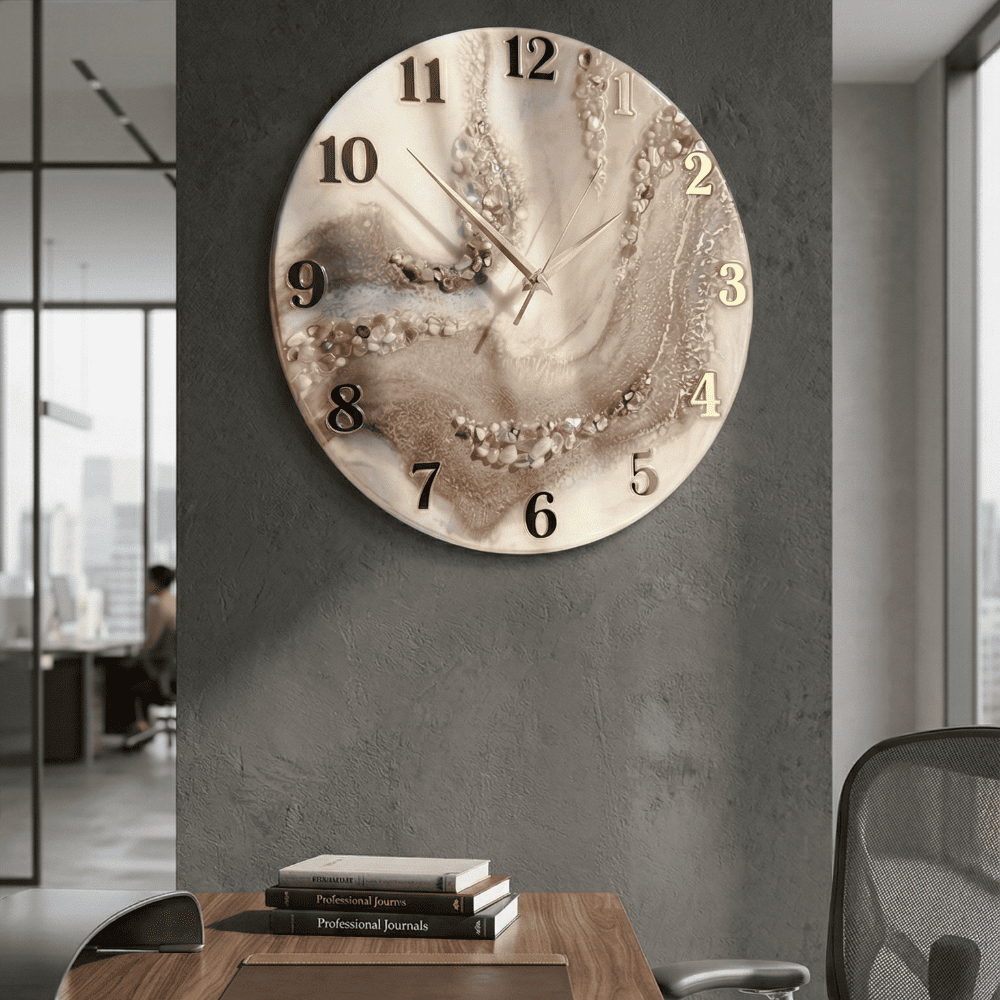 Beige Geode Stone Epoxy Resin Wall Clock — view 4