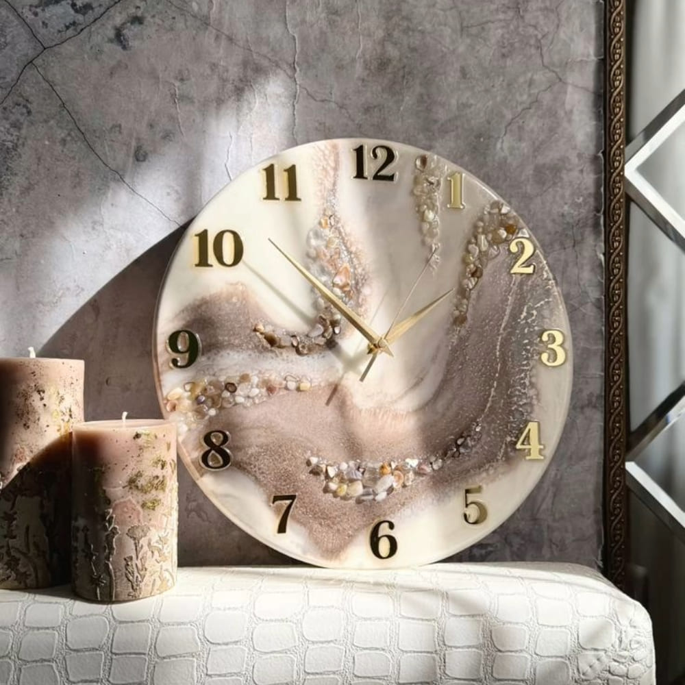 Beige Geode Stone Epoxy Resin Wall Clock — home by Giftistan