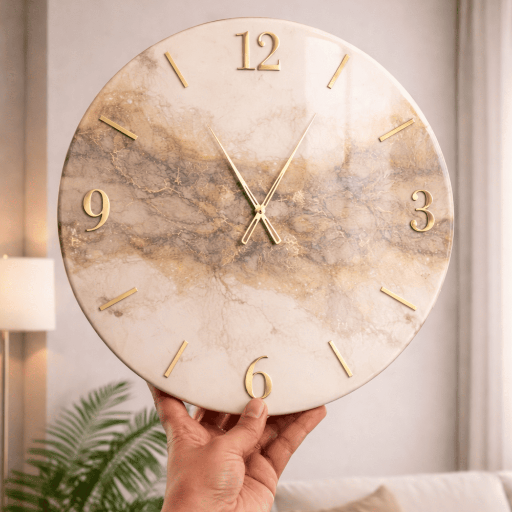 Golden Marble Resin Wall Clock — home by Giftistan