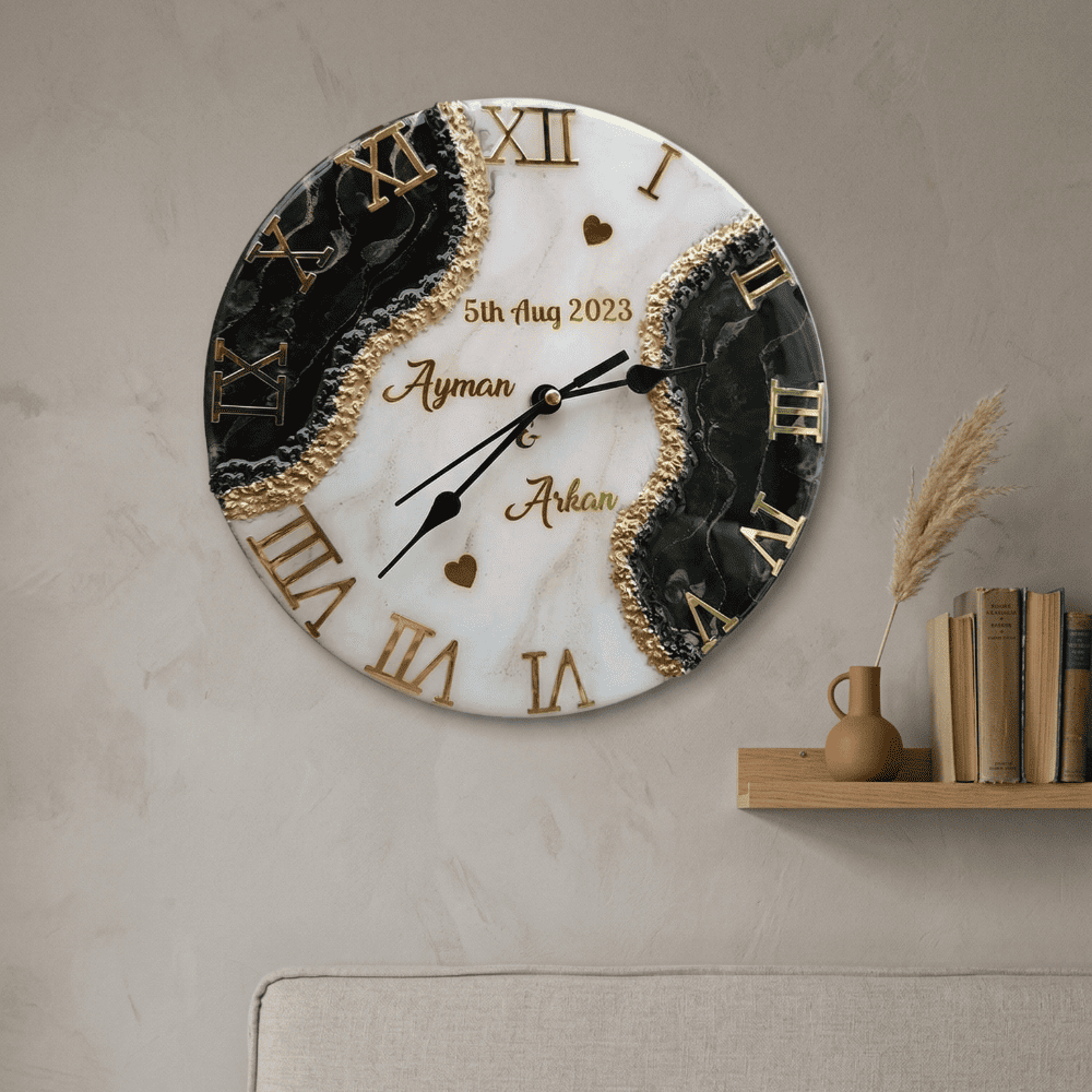 Luxury Marble Resin Wedding Wall Clock — home by Giftistan