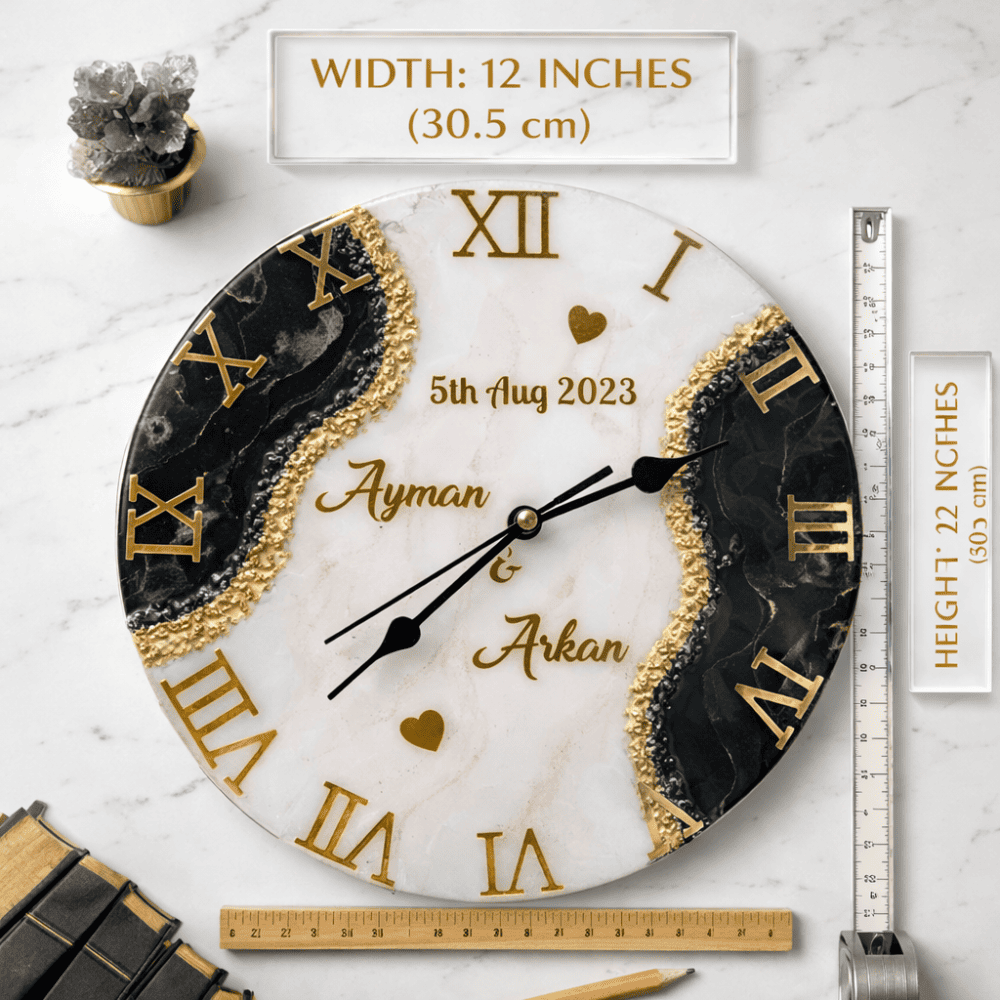 Luxury Marble Resin Wedding Wall Clock — view 2