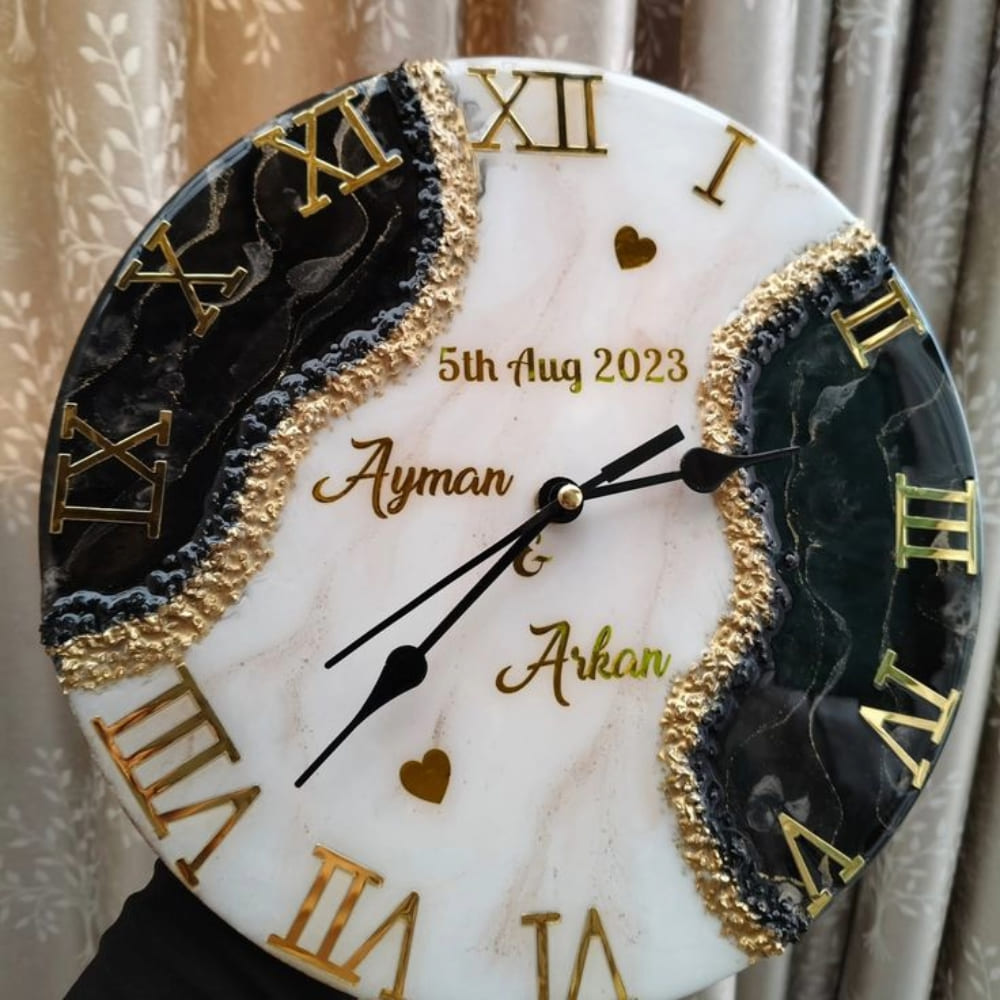 Luxury Marble Resin Wedding Wall Clock — view 4