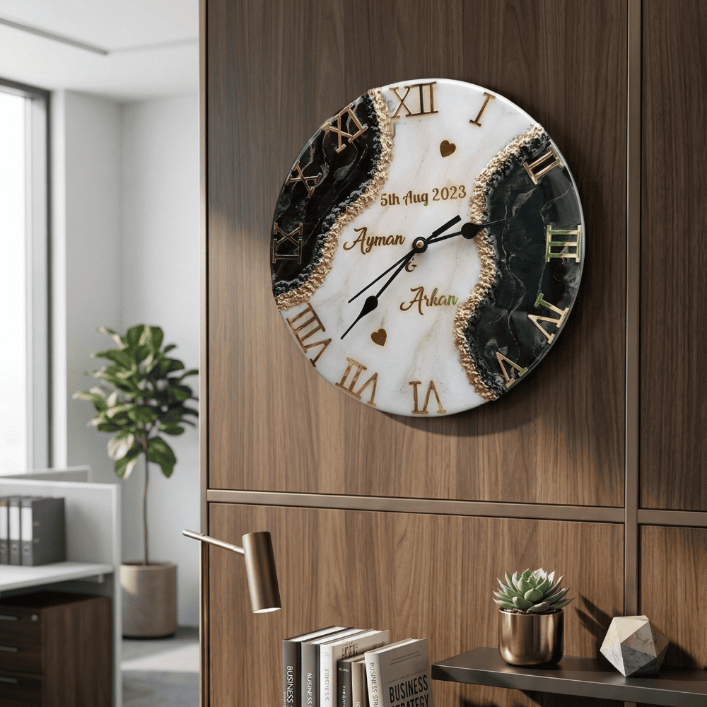 Luxury Marble Resin Wedding Wall Clock — view 5