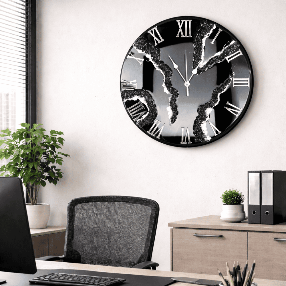 Black Marble Geode Resin Wall Clock — home by Giftistan