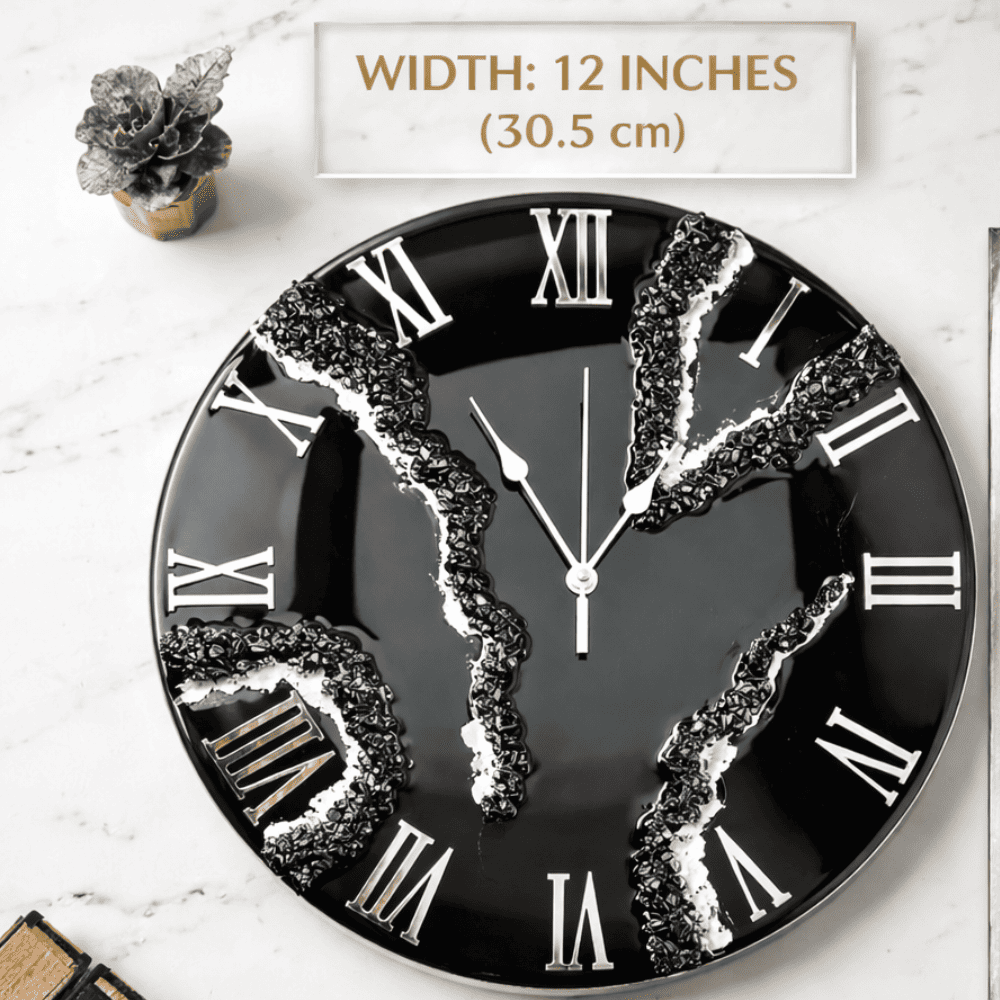 Black Marble Geode Resin Wall Clock — view 3