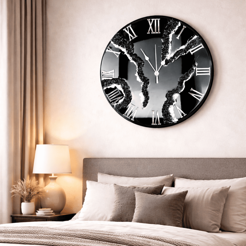Black Marble Geode Resin Wall Clock — view 5