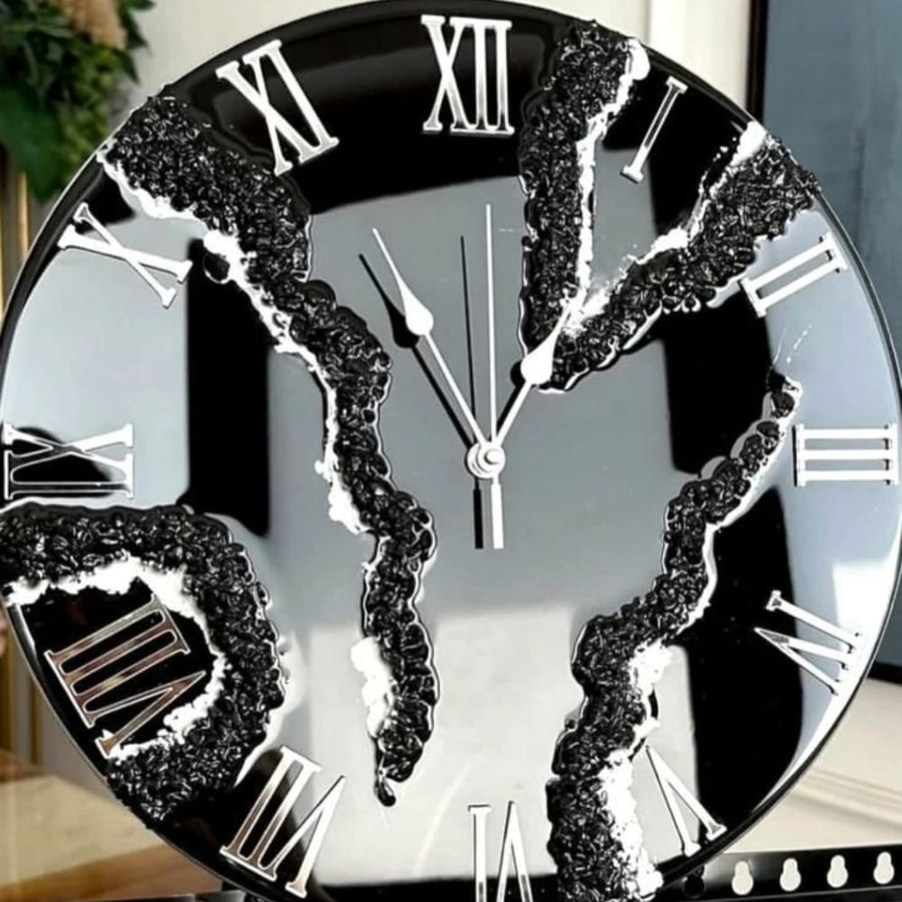 Black Marble Geode Resin Wall Clock — view 4