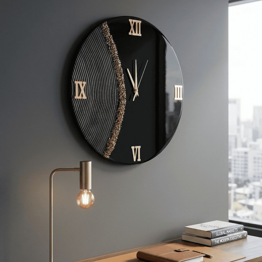 Glossy Black Resin Roman Wall Clock — view 3