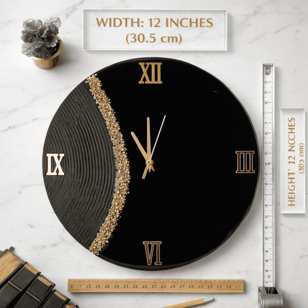 Glossy Black Resin Roman Wall Clock — view 4