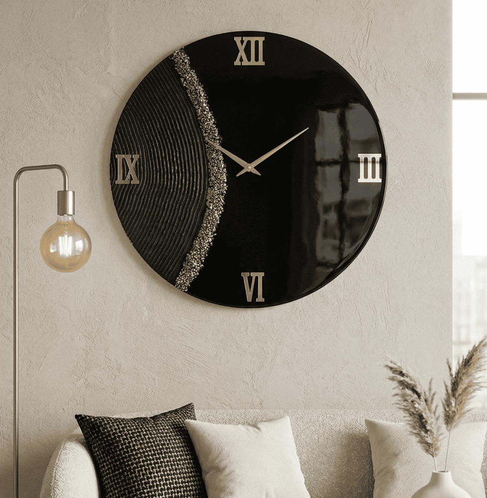 Glossy Black Resin Roman Wall Clock — home by Giftistan