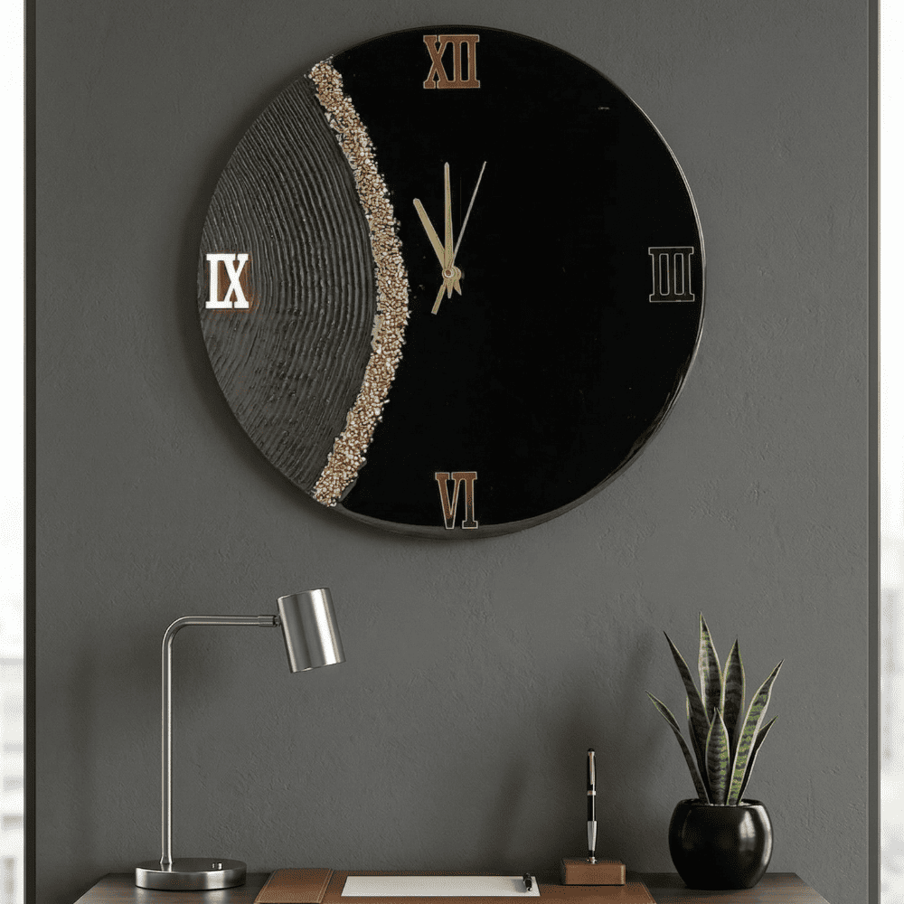 Glossy Black Resin Roman Wall Clock — view 2