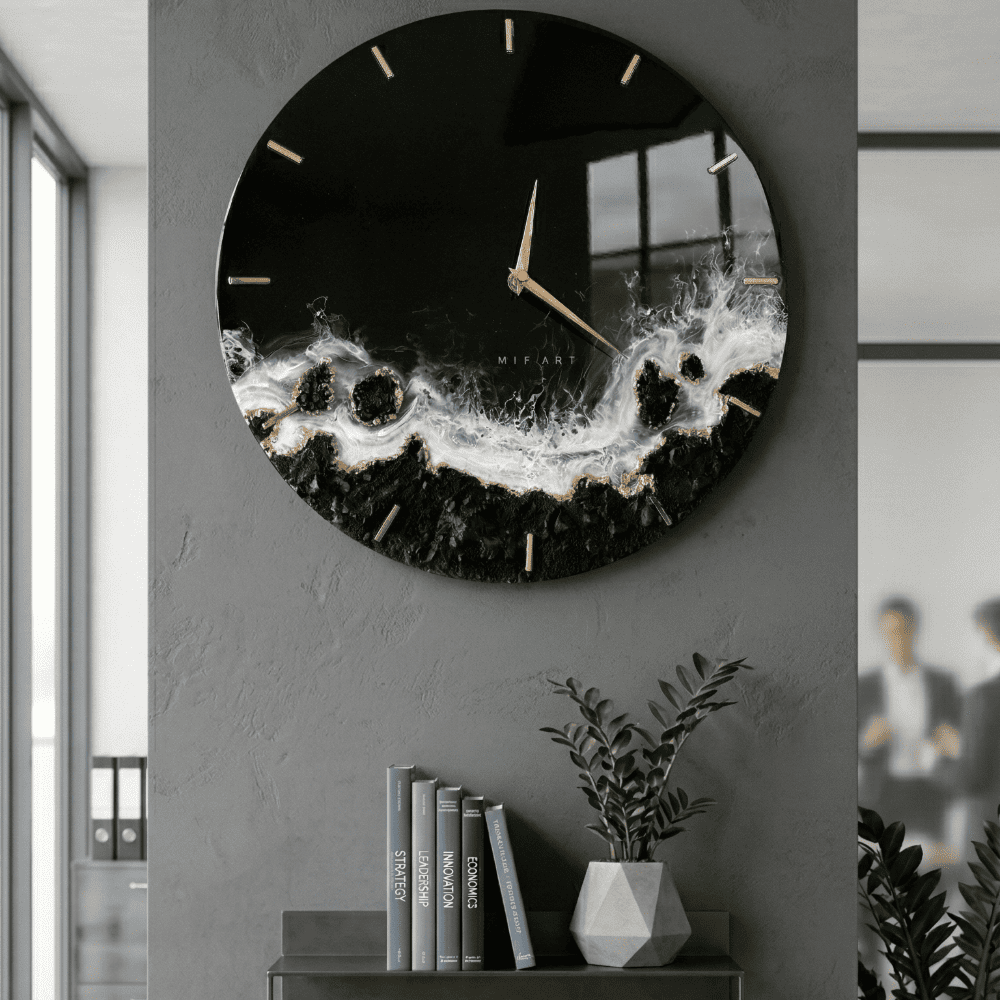 Black Geode Epoxy Resin Wall Clock — view 5