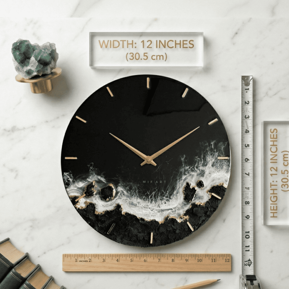 Black Geode Epoxy Resin Wall Clock — view 2