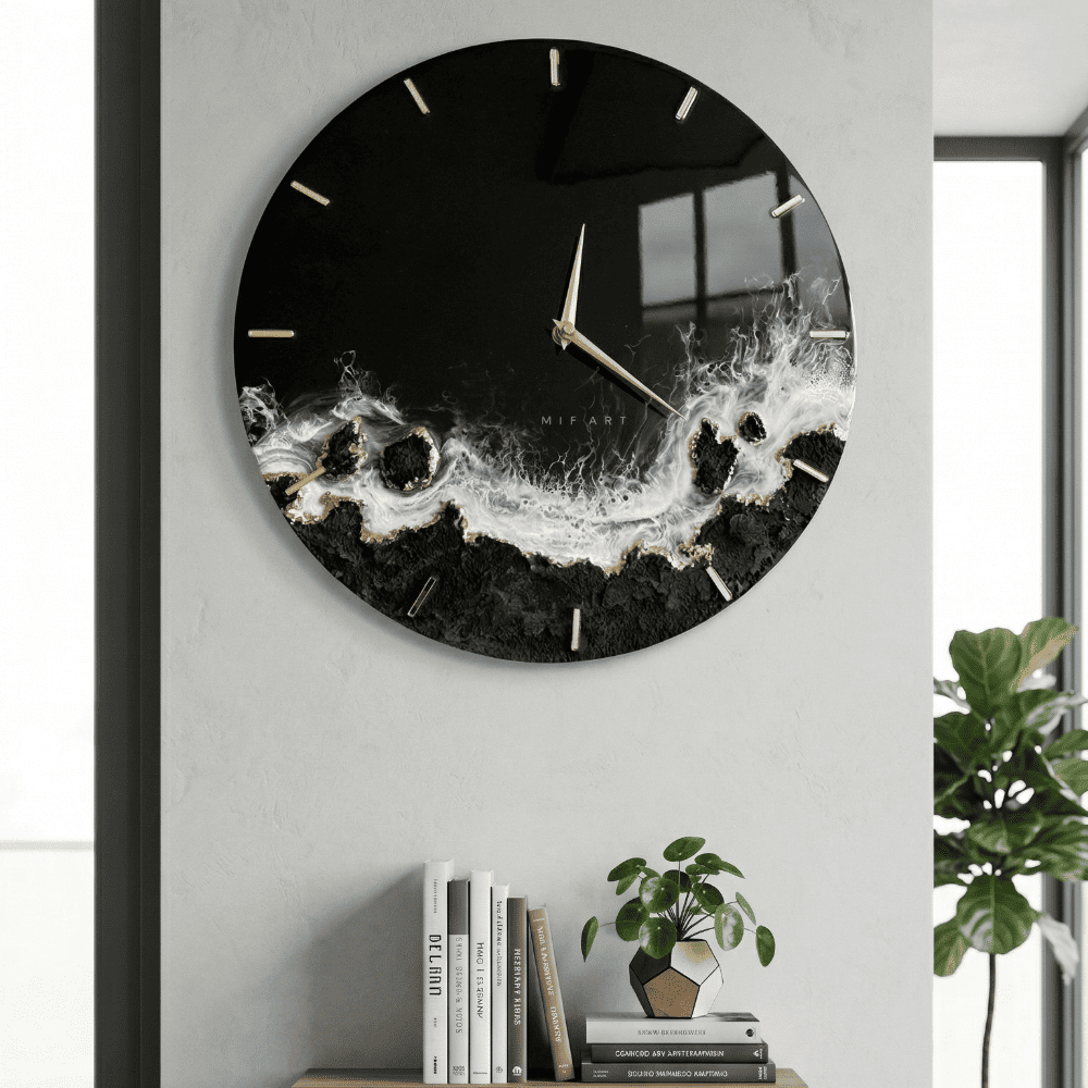 Black Geode Epoxy Resin Wall Clock — view 4
