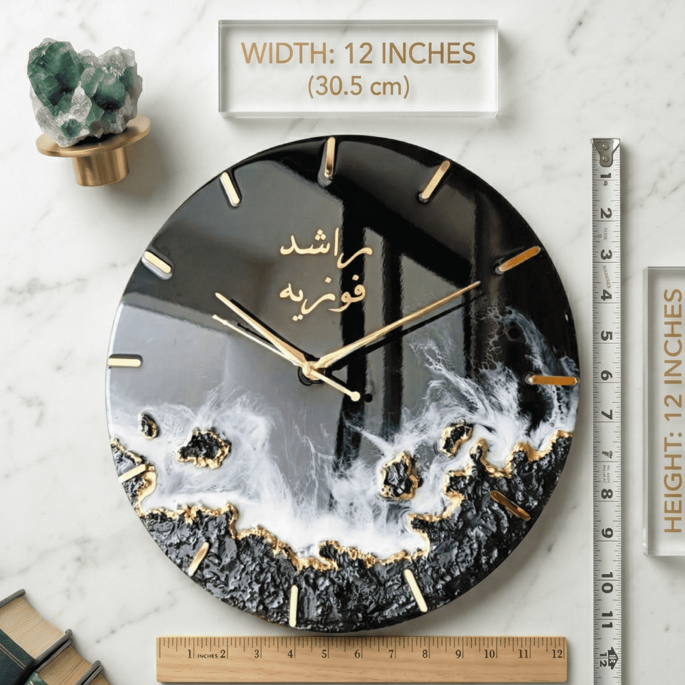 Black Gold Geode Epoxy Resin Wall Clock — view 2