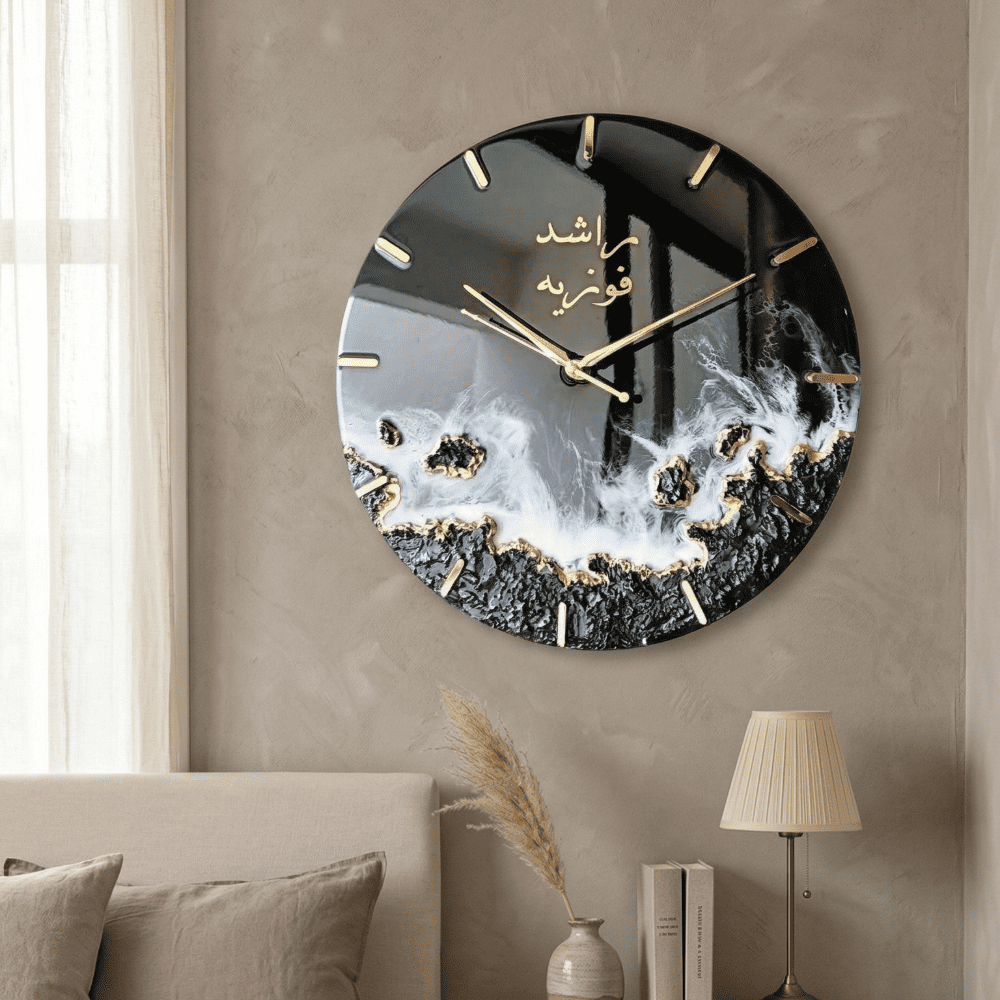 Black Gold Geode Epoxy Resin Wall Clock — view 3