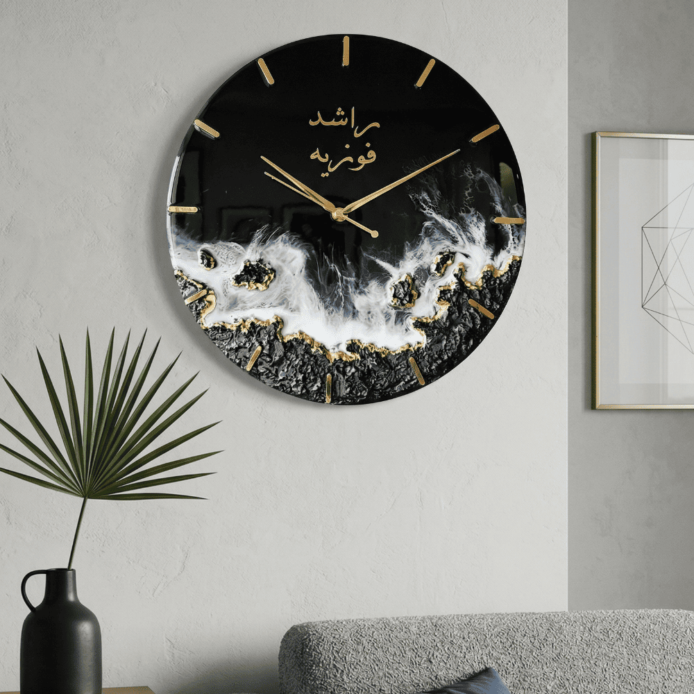 Black Gold Geode Epoxy Resin Wall Clock — view 4