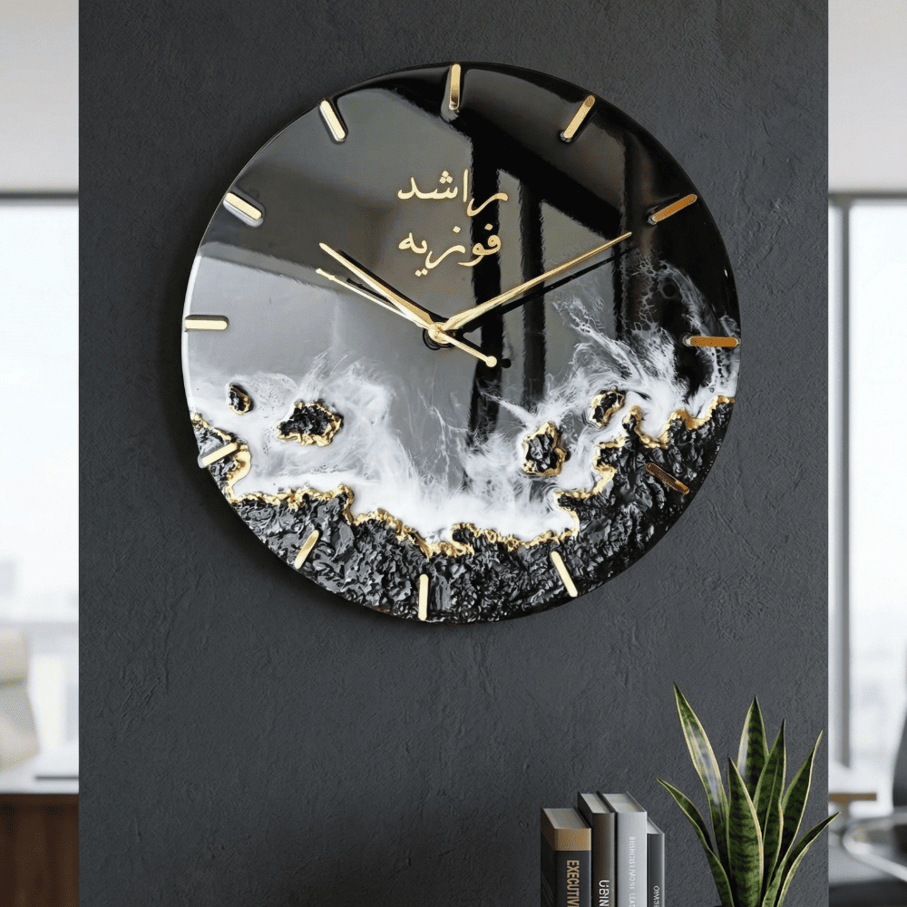 Black Gold Geode Epoxy Resin Wall Clock — view 5
