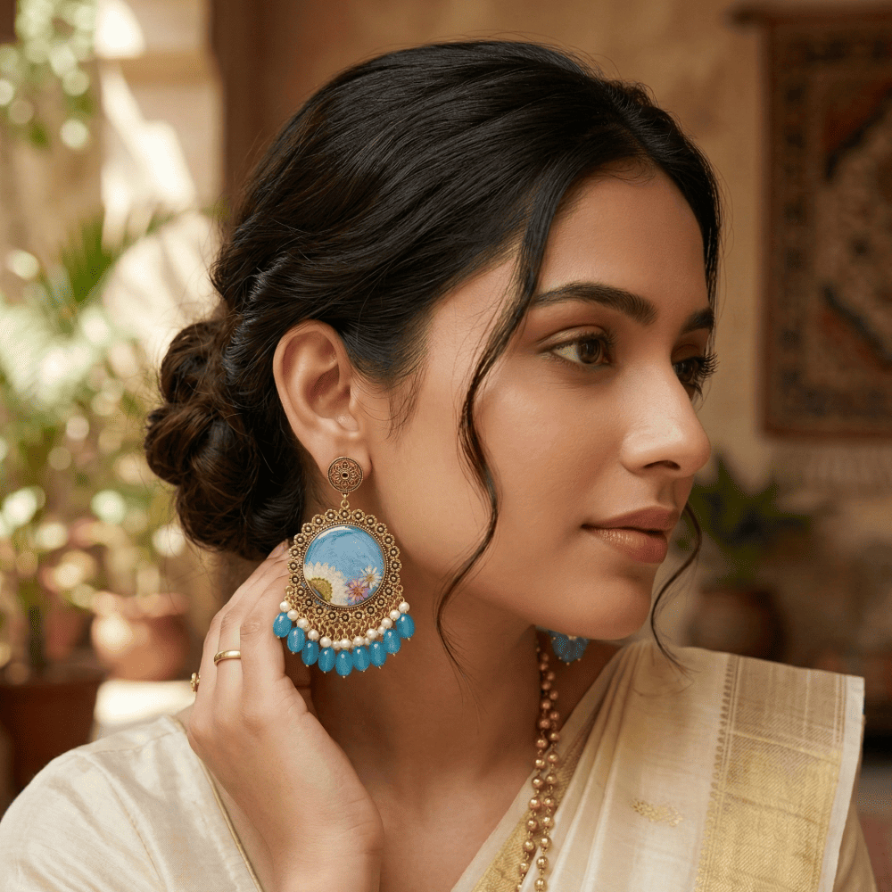 Handcrafted Sky Blue Resin Drop Earrings — view 4