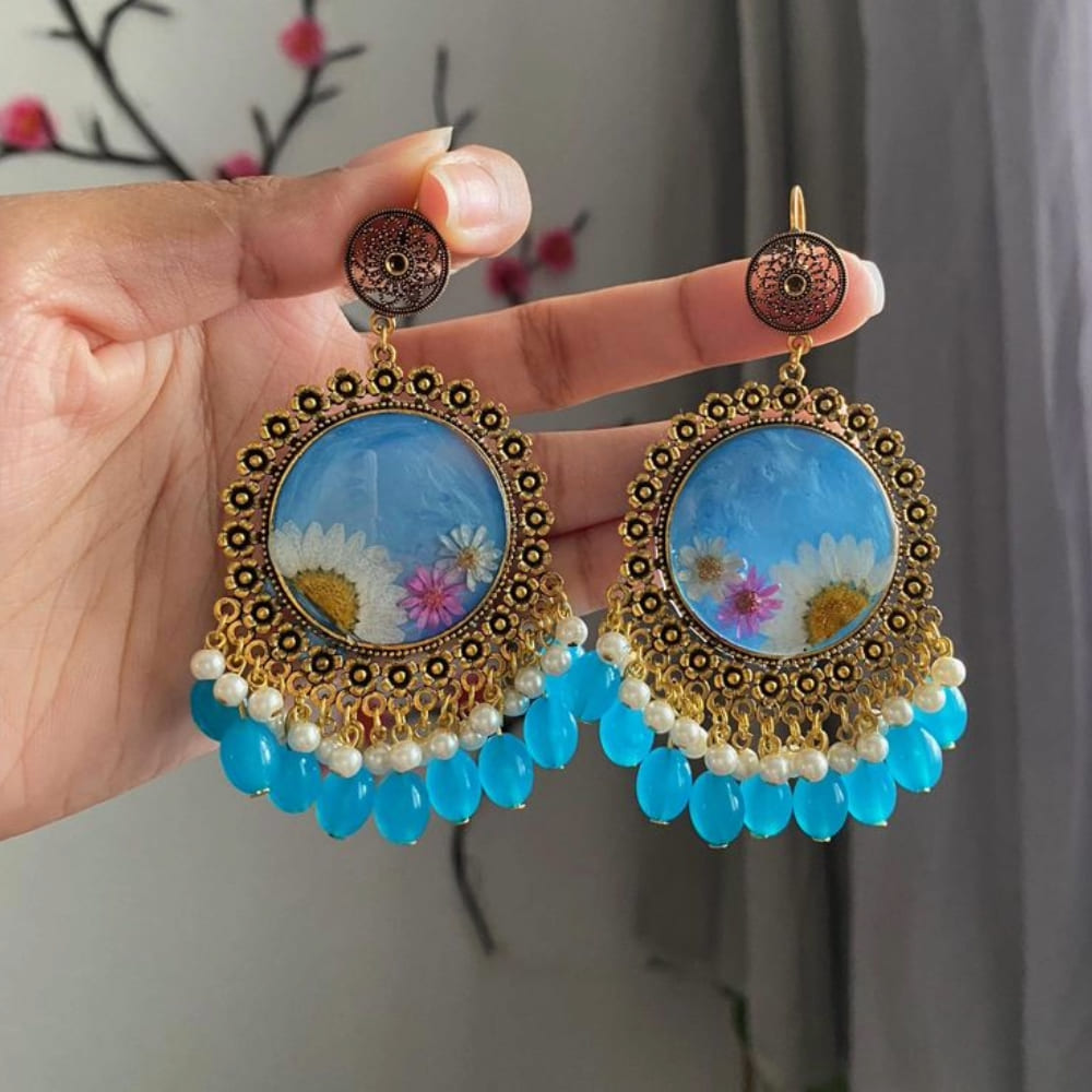 Handcrafted Sky Blue Resin Drop Earrings — view 3