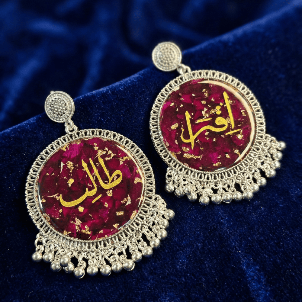 Customized Resin Earrings with Name & Rose | Rose Preservation — jewellery by Giftistan