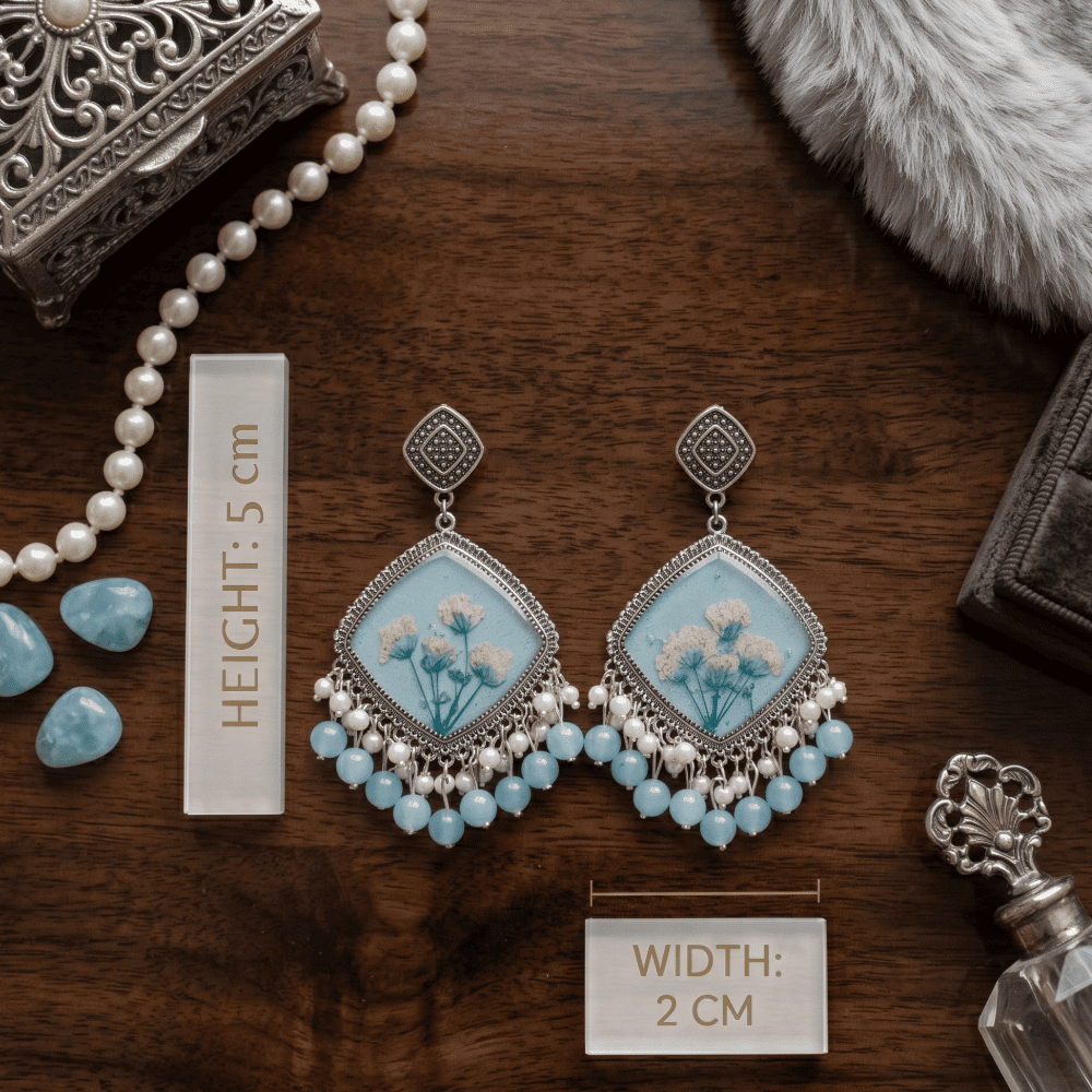 Light Blue Floral Resin Earrings | GIFTISTAN — view 3