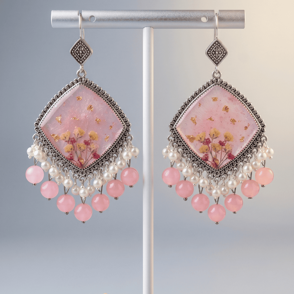Handcrafted Pink Floral Resin Earrings | GIFTISTAN — jewellery by Giftistan