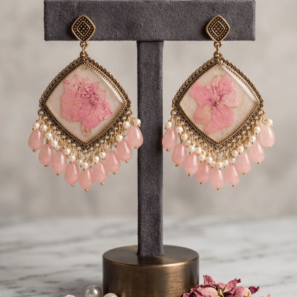 Handcrafted Pressed Daisy Bohemian Resin Earrings — view 2