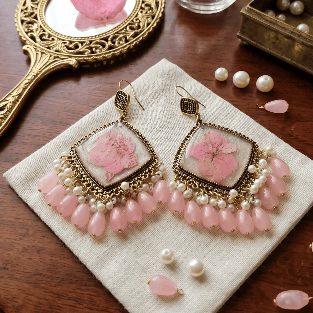 Handcrafted Pressed Daisy Bohemian Resin Earrings — view 3
