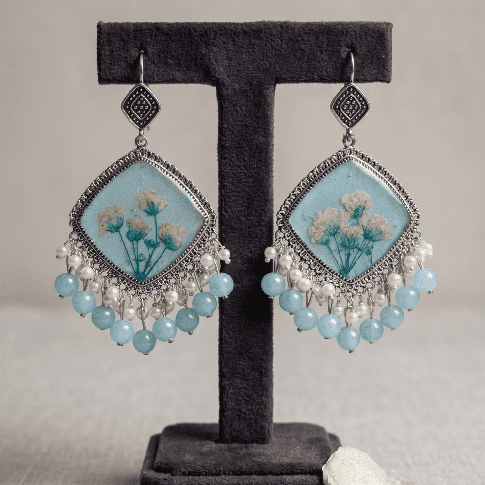 Light Blue Floral Resin Earrings | GIFTISTAN — view 2