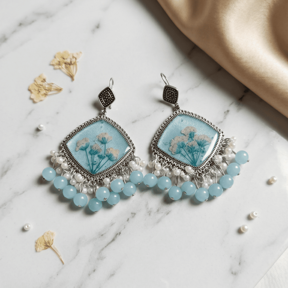 Light Blue Floral Resin Earrings | GIFTISTAN — jewellery by Giftistan