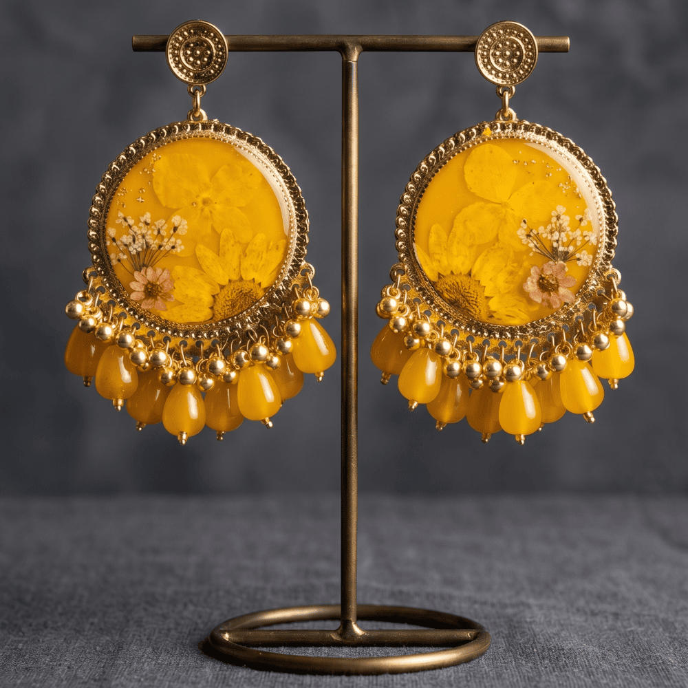 Vibrant Sunshine Yellow Pressed Flower Resin Earrings — jewellery by Giftistan