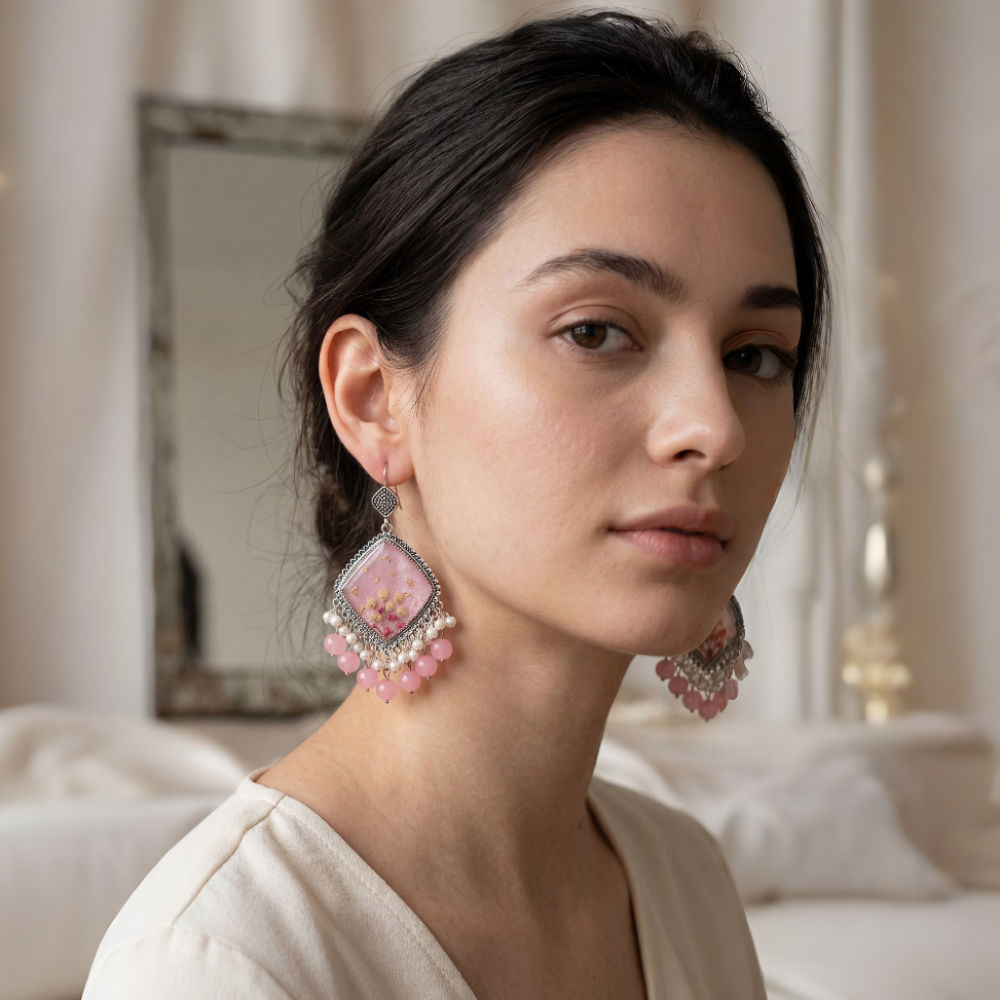 Handcrafted Pink Floral Resin Earrings | GIFTISTAN — view 4