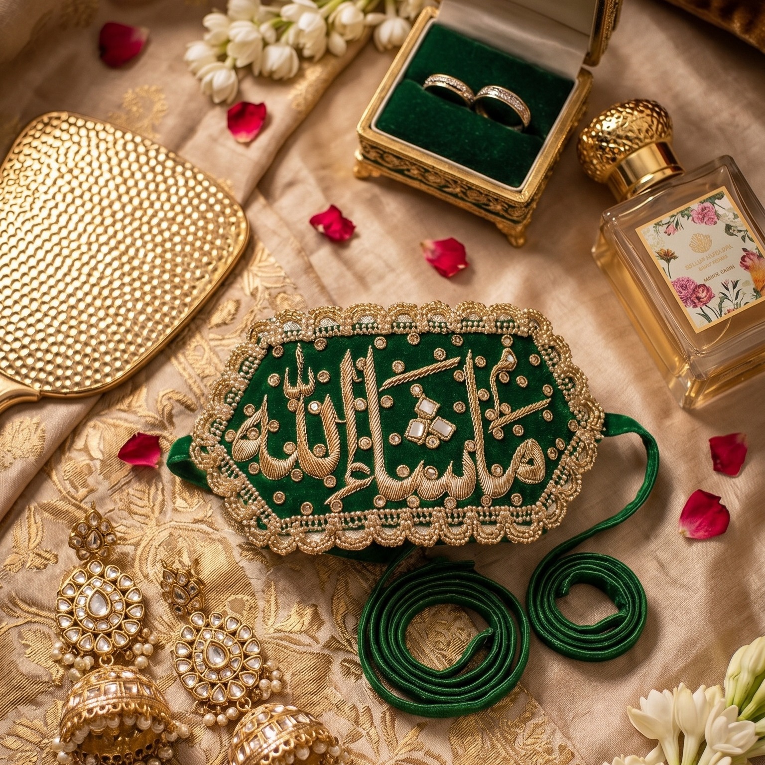 Premium Emerald Green Velvet Imam Zamin Set with Gold Calligraphy for Nikkah and Wedding Ceremonies — view 2