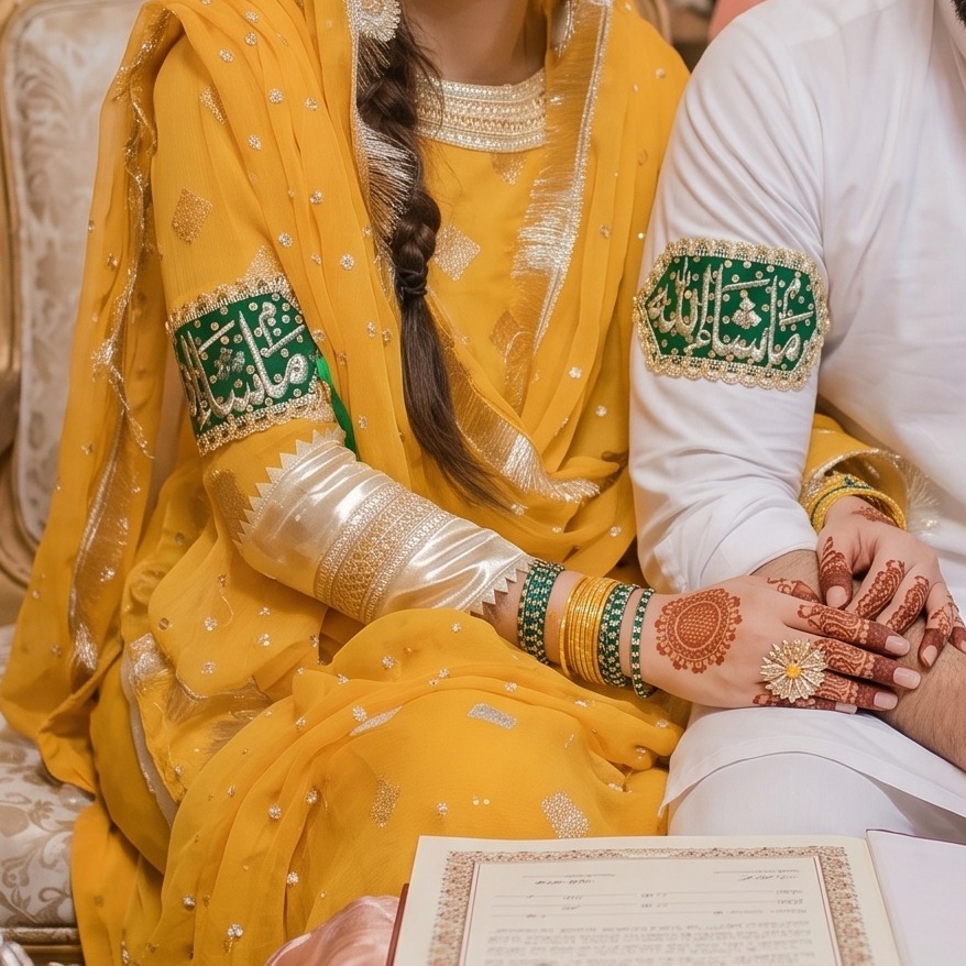 Premium Emerald Green Velvet Imam Zamin Set with Gold Calligraphy for Nikkah and Wedding Ceremonies — view 3
