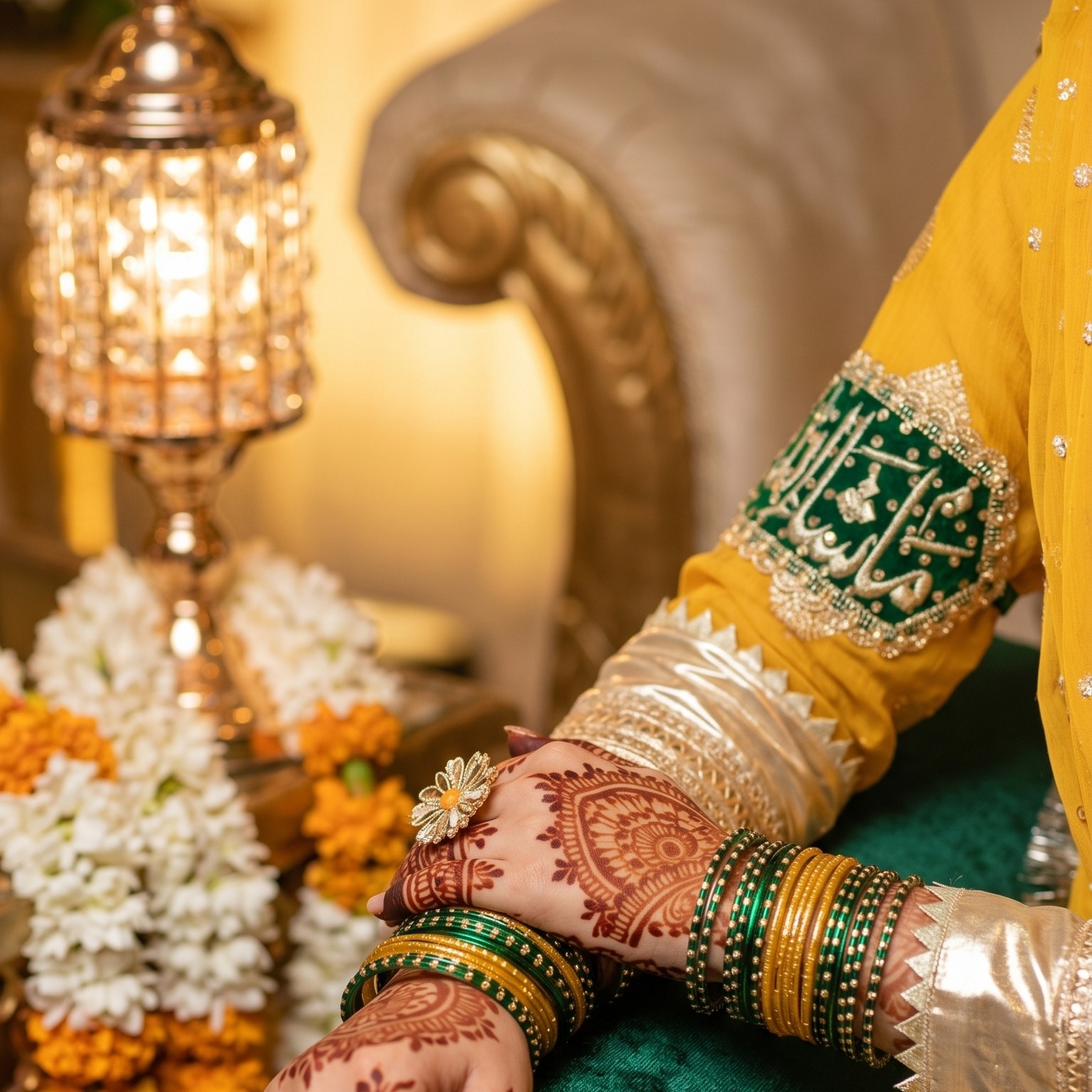 Premium Emerald Green Velvet Imam Zamin Set with Gold Calligraphy for Nikkah and Wedding Ceremonies — view 4