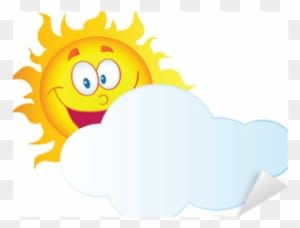 Happy Sun Cartoon Character Hiding Behind Cloud Sticker - Cartoon Cloud And Sun - Free Transparent PNG Clipart Images Download. - Transparent PNG Free Download