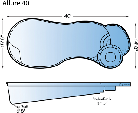 Allure 40 Fiberglass Pool Line Drawing From Signature - Pool Sun Shelf Depth - Free Transparent PNG Clipart Images Download. - Transparent PNG Free Download
