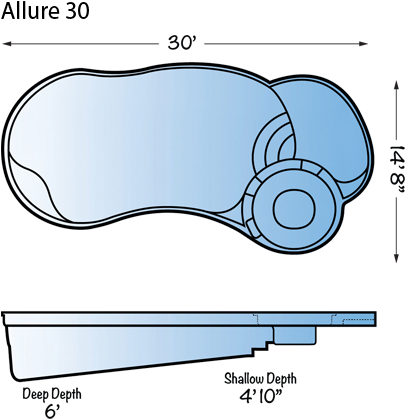 Allure 30 Fiberglass Pool Line Drawing From Signature - Fiberglass Pool With Sun Shelf - Free Transparent PNG Clipart Images Download. - Transparent PNG Free Download