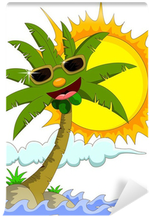 Tropical Island With Cartoon Palm Tree And Sun Wall - Palm Tree And Sun - Free Transparent PNG Clipart Images Download. - Transparent PNG Free Download
