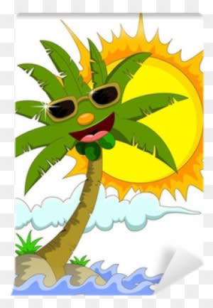 Tropical Island With Cartoon Palm Tree And Sun Wall - Palm Tree And Sun - Free Transparent PNG Clipart Images Download. - Transparent PNG Free Download