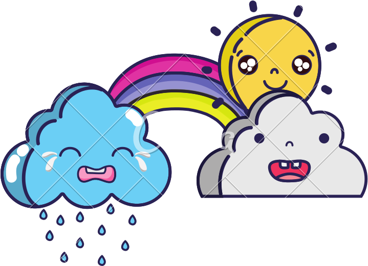 Cute Natural Weather Clouds With Sun And Rainbow Kawaii - Sun Rainbow Kawaii - Free Transparent PNG Clipart Images Download. - Transparent PNG Free Download
