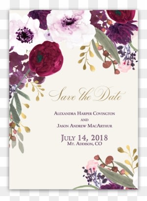 Burgundy And Gold Floral Boho Wedding Save The Date - Blush Floral Wedding Invitation - Free Transparent PNG Clipart Images Download. - Transparent PNG Free Download