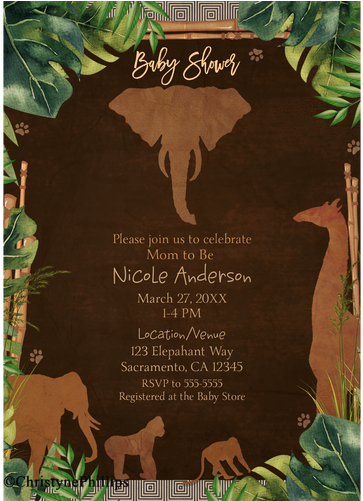 Safari Jungle Zoo Brown Animals & Leaves Baby Shower - Wedding Invitation - Free Transparent PNG Clipart Images Download. - Transparent PNG Free Download