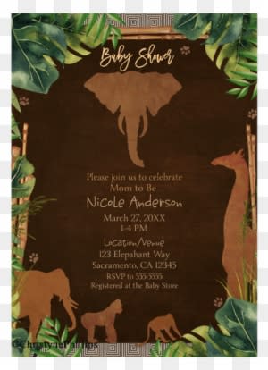 Safari Jungle Zoo Brown Animals & Leaves Baby Shower - Wedding Invitation - Free Transparent PNG Clipart Images Download. - Transparent PNG Free Download