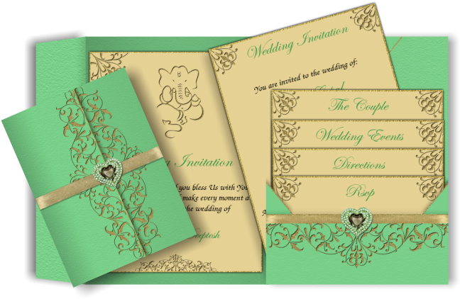 Lime Green & Gold Engraved Effect Indian Email Wedding - Wedding Invitation - Free Transparent PNG Clipart Images Download. - Transparent PNG Free Download