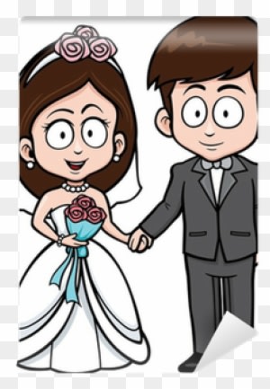 Vector Illustration Of Cartoon Wedding Couple Wall - Wedding Cartoons - Free Transparent PNG Clipart Images Download. - Transparent PNG Free Download