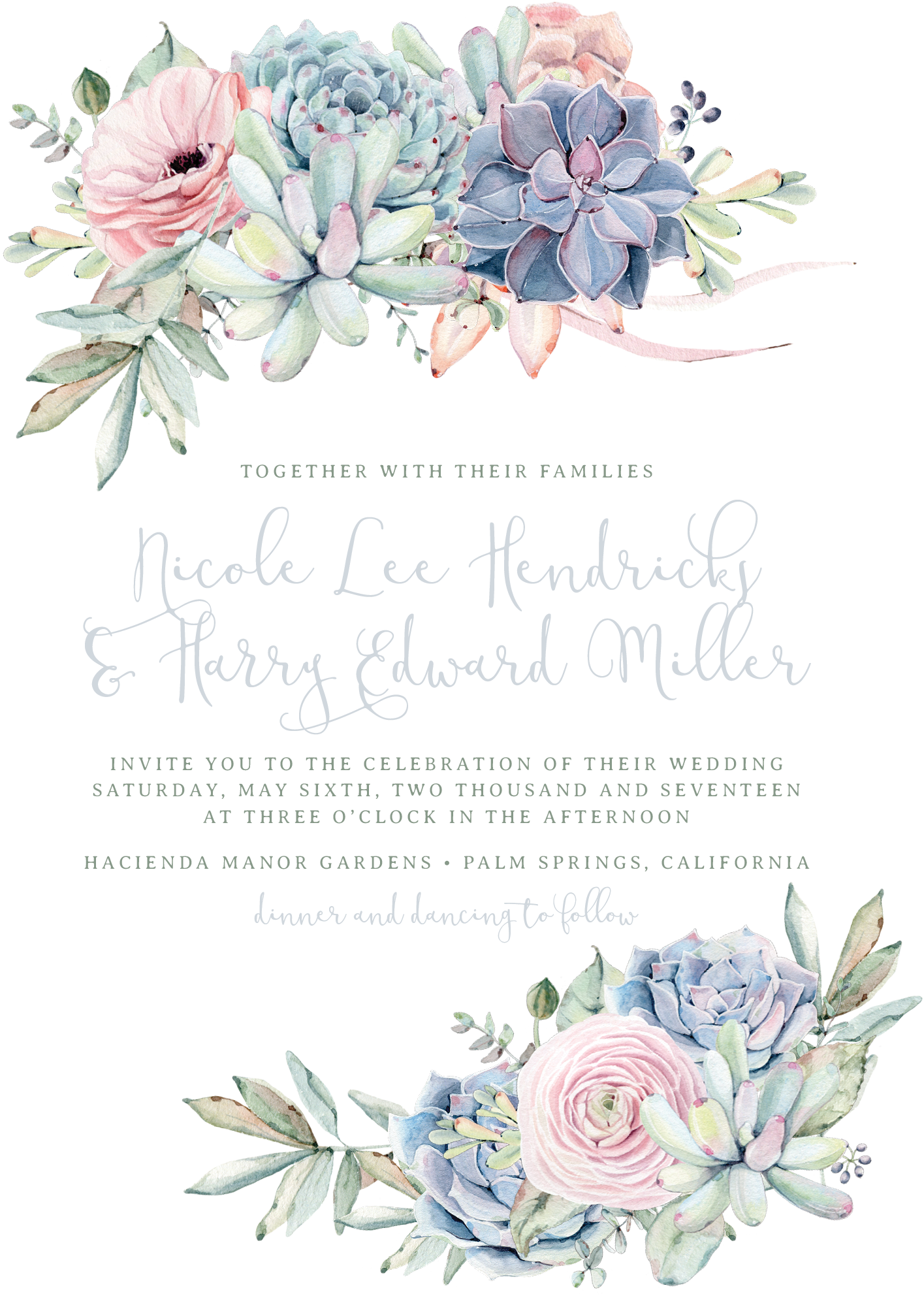 Sweet Succulents Wedding Invitation In Agate - Free Succulent Wedding Invitation Templates - Free Transparent PNG Clipart Images Download. - Transparent PNG Free Download