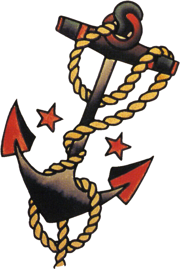 Sailor Jerry Vintage Tattoo Designs, Anchors And Stars - American Traditional Tattoos Anchor - Free Transparent PNG Clipart Images Download. - Transparent PNG Free Download